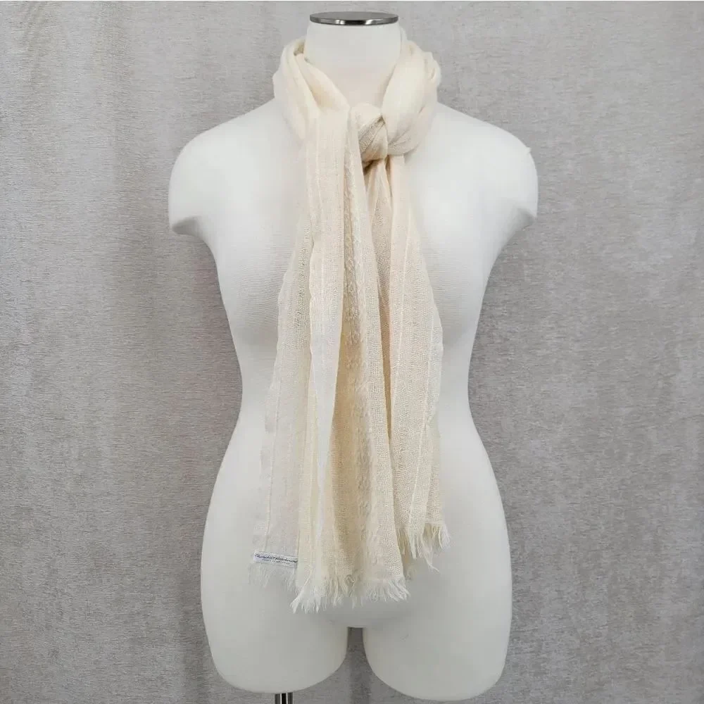 Churchill Handwoven Vintage Wool Scarf Elegant Cream Scarf